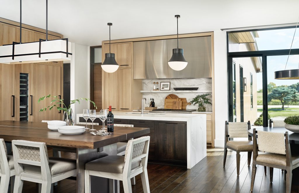 Elegant, Modern kitchen with custom cabinets and table build by Miller Cabinetry & Furniture LLC
